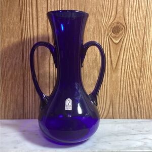 Pilgrim Glass Hand Blow Deep Blue 10” Glass Vase